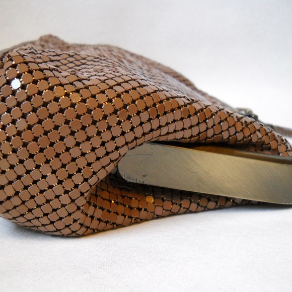 Brown Metal Mesh Purse Shoulder Bag Day Evening Unique Antique Brass Frame - Picture 3 of 8